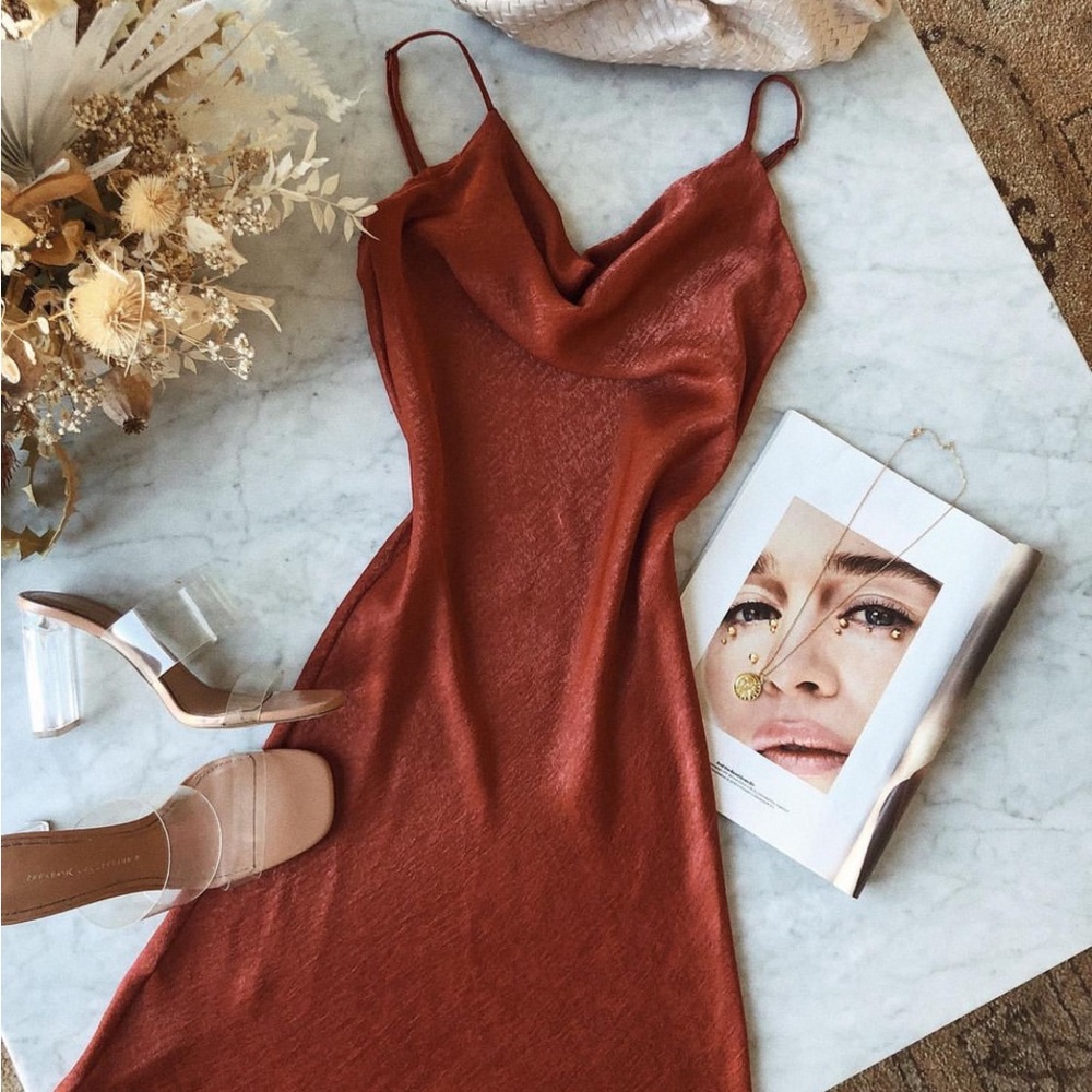 Starlow Rust Slip Midi Dress (Small)